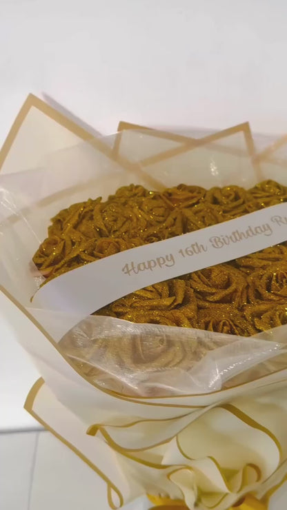 Gold Glitter Rose Personalised Banner Bouquet