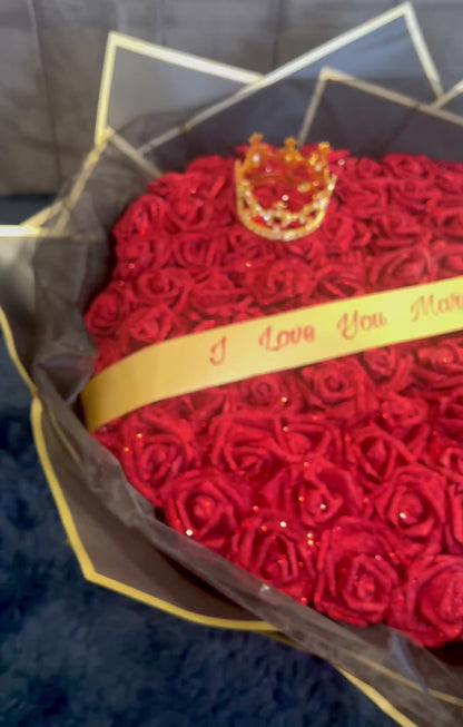 100 Red Glitter Roses Personalised Banner & Crown