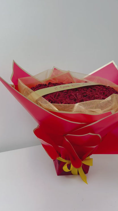 Personalised Red & Gold Glitter Rose Flower Bouquet Any Occasion Gift