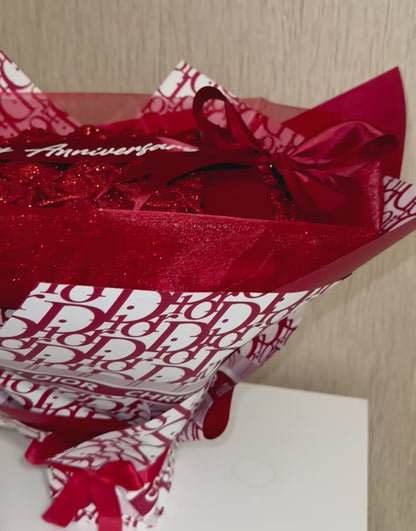Luxury Red Glitter Rose Bouquet With High End Wrapping Personalised Gift