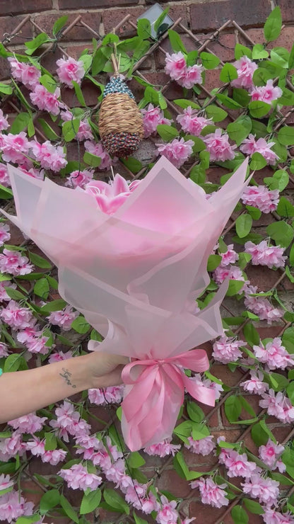 Luxury Pink Artificial Rose & Lily Handheld Butterfly Bouquet Everlasting Flower Arrangement