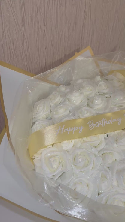 Cream & Gold Glitter Rose Personalised Any Occasion Flower Bouquet
