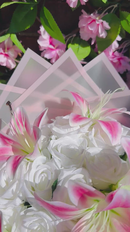 Personalised Pink Lily & White Rose Bouquet Luxury Romantic Flower Arrangement Gift